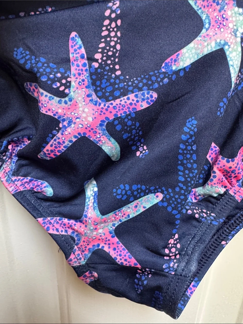 Lands End Girls size 6-7 S Navy Blue w/ Pink & Green Starfish 1 Piece Swimsuit - Picture 13 of 17